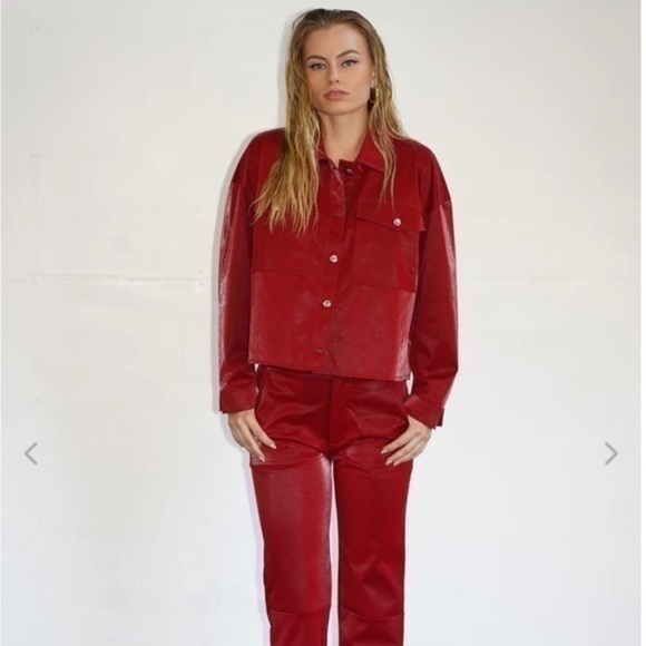 NWT LNA textured vegan leather shacket red small - Picture 1 of 7